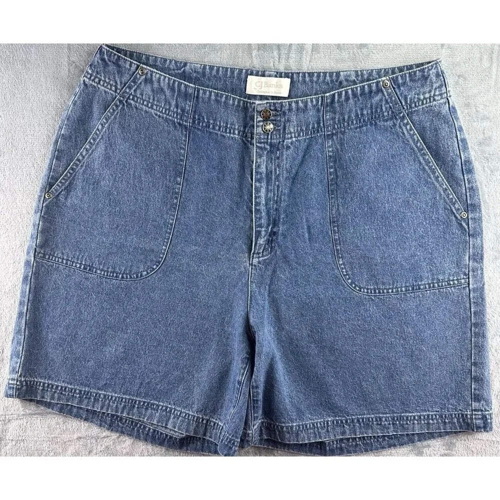CJ Banks Shorts Womens 18W Blue Flat Front High Rise Cotton Pockets Medium Denim - Picture 1 of 16